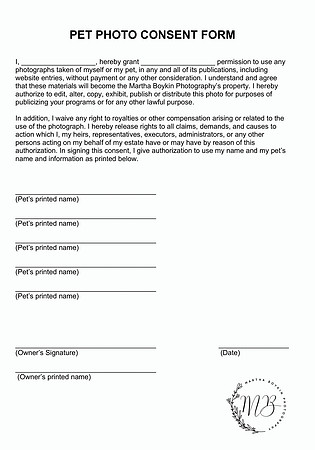 PET PHOTO CONSENT FORM